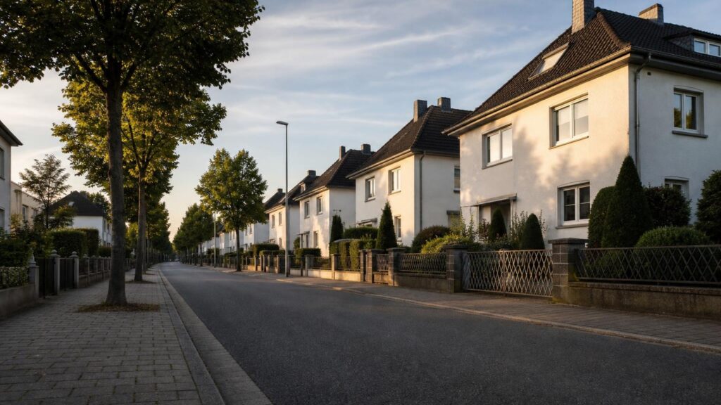 Mannheim-Almenhof: Wohnstraße im Abendlicht — Kapitalanlage-Standort