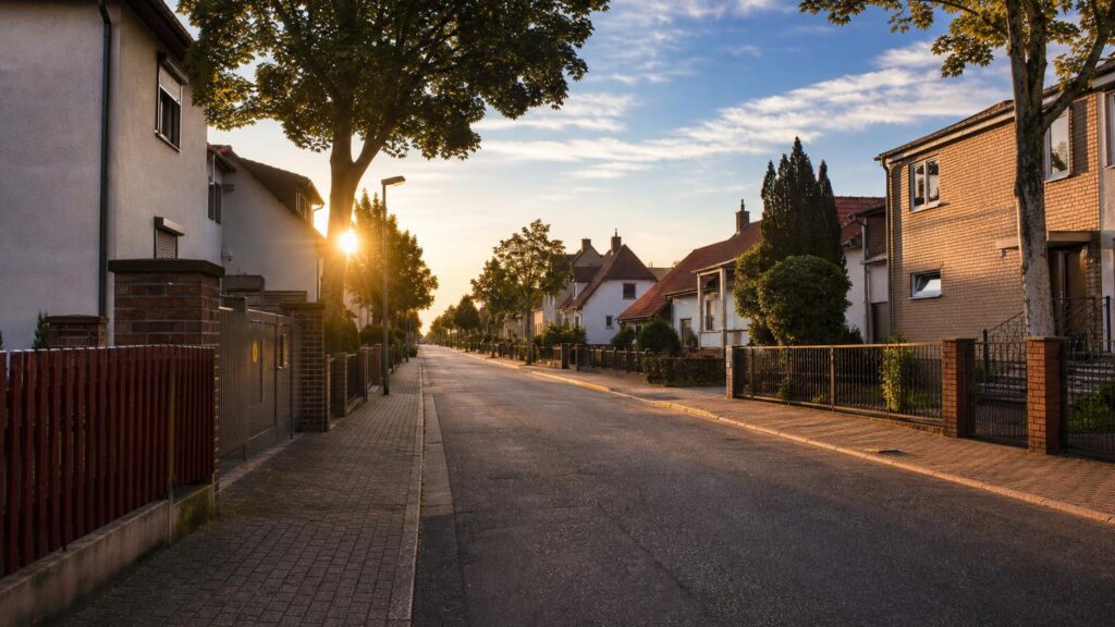 Mannheim-Friedrichsfeld: Wohnstraße im Abendlicht — Kapitalanlage-Standort