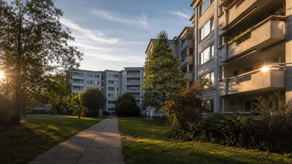 Mannheim-Neuhermsheim: Wohnstraße im Abendlicht — Kapitalanlage-Standort