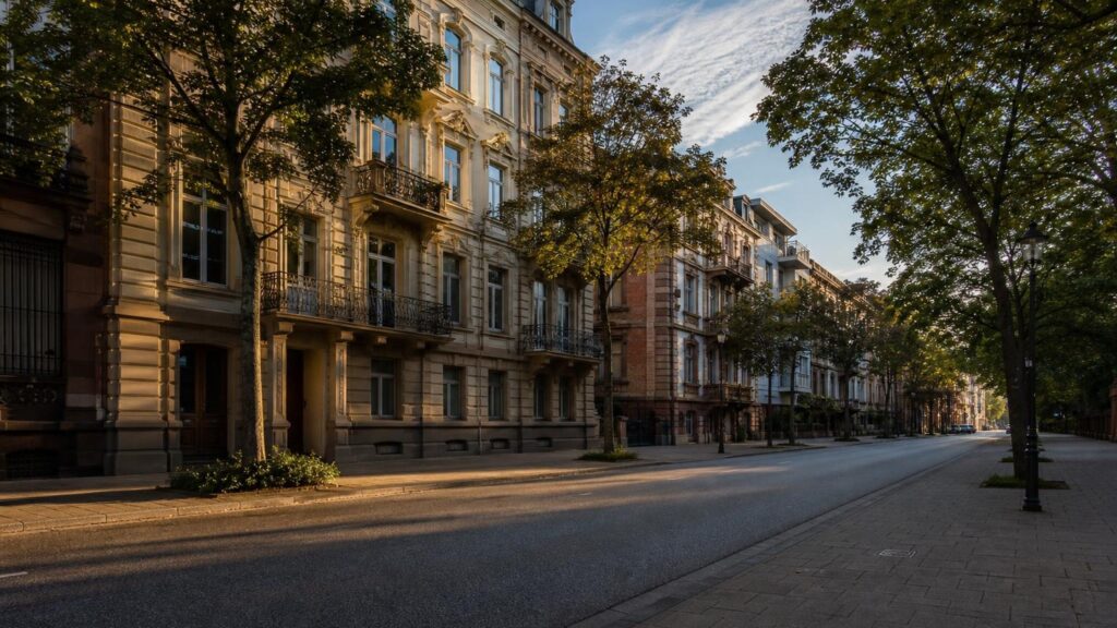 Mannheim-Schwetzingerstadt/Oststadt: Wohnstraße im Abendlicht — Kapitalanlage-Standort