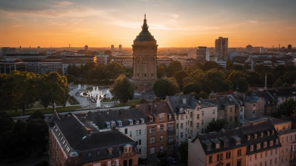 Mannheim-Mannheim: Wohngegend in der goldenen Stunde