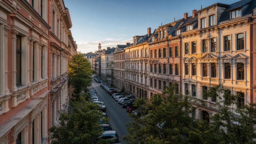 Mannheim-Neckarstadt-Ost: Wohngegend in der goldenen Stunde