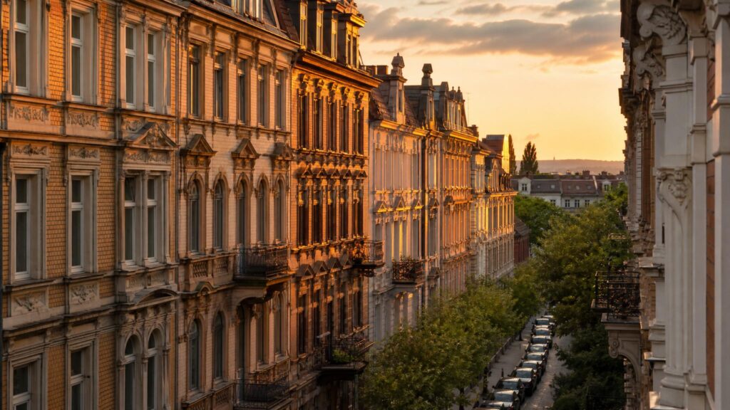 Mannheim-Neckarstadt-West: Wohngegend in der goldenen Stunde