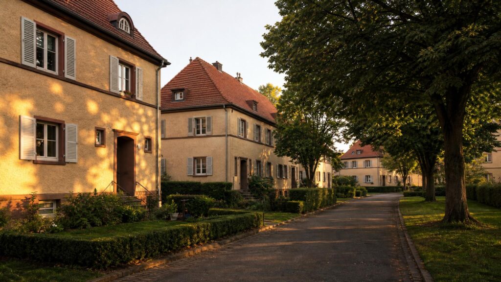 Mannheim-Schönau: Wohngegend in der goldenen Stunde