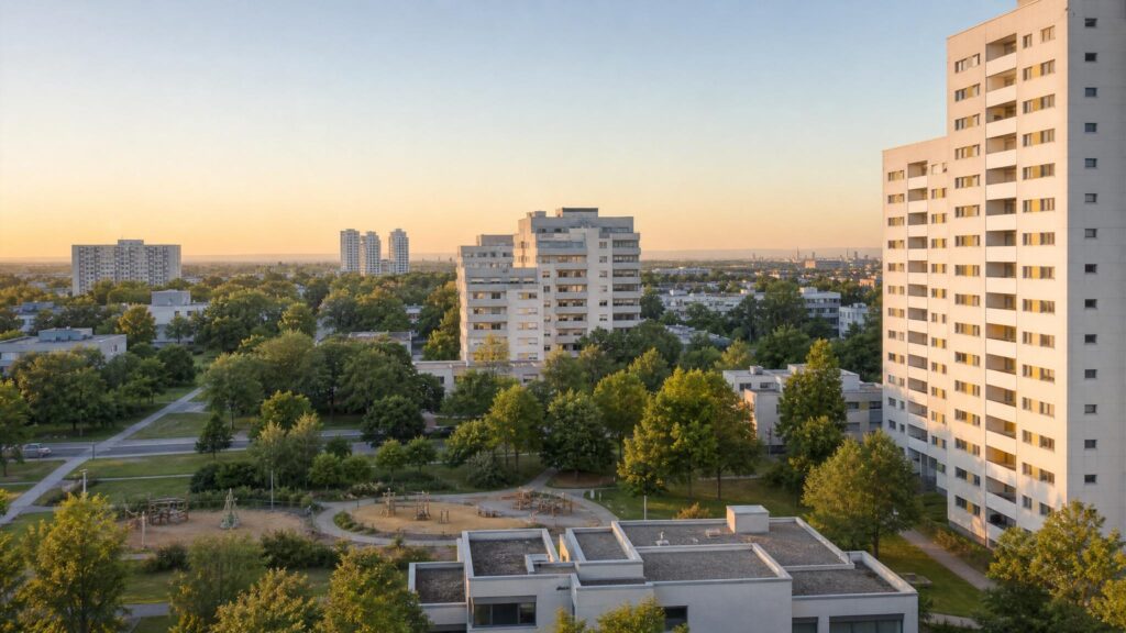 Mannheim-Vogelstang: Wohngegend in der goldenen Stunde